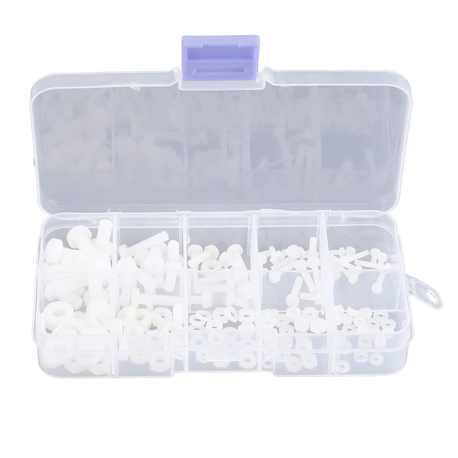 150pcs M2 M2.5 M3 M4 M5 Nylon Bolts and Nuts Hex Nylon Screws Washers Fastener Assortment Kit with a Plastic Box