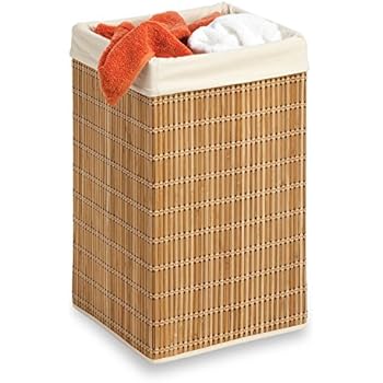 Honey-Can-Do HMP-01620 Square Wicker Hamper, Natural Bamboo/Beige Canvas, 25-Inches Tall
