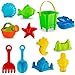 Beach Bucket Set with Animal Molds, Models and Garden Tools - 12 PC Multicolor Sand Castle Bucket Kit for Beach | Pool | Backyard | Sandbox | Aquatic Events - Includes PVC Handbag Assorted