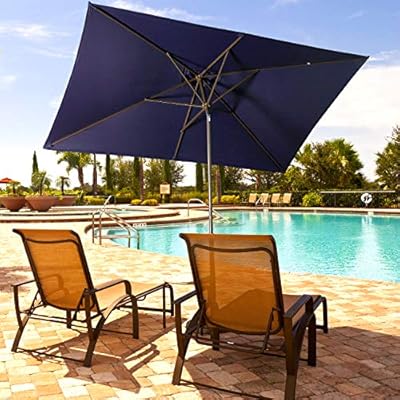 Amazon Com Aok Garden 6 5x10 Ft Rectangular Patio Umbrella Outdoor Market Table Umbrella With Tilt And Crank 6 Sturdy Ribs For Deck Lawn Pool Navy Blue Garden Outdoor