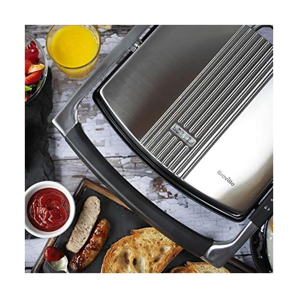 Breville Sandwich/Panini Press & Toastie Maker | 4-Slice | Non-stick-coated aluminium plates | Stainless Steel [VST026]