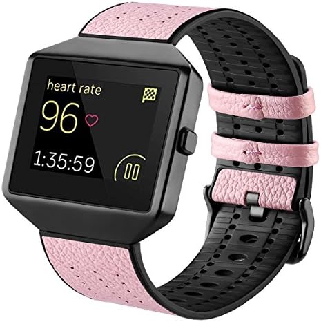 Fitbit Blaze Bands with Frame, TENGL Leather TPU Replacement Sport Strap with Black Frame for Fitbit Blaze Smart Fitness Watch, Large Small, Pink