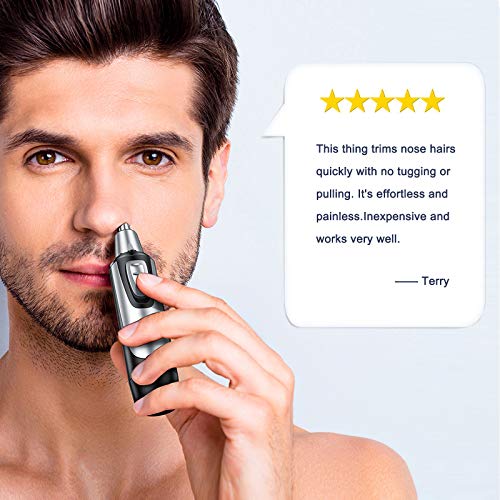 Nose Trimmer and Ear Hair Trimmer for Men and Women, Professional Painless Nose Hair Remover, Electric Waterproof Mens Nose Clippers with Rotary Stainless Steel Dual Edge Blades