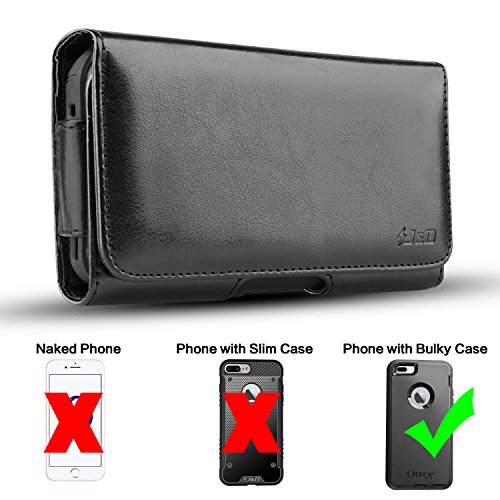 iPhone 7 Plus Holster, J&D PU Leather Holster Pouch Case with Belt Clip, Leather ID Wallet Case for Apple iPhone 7 Plus ((Only Fits with OtterBox/Lifeproof/Spigen/Other Thick Case on))