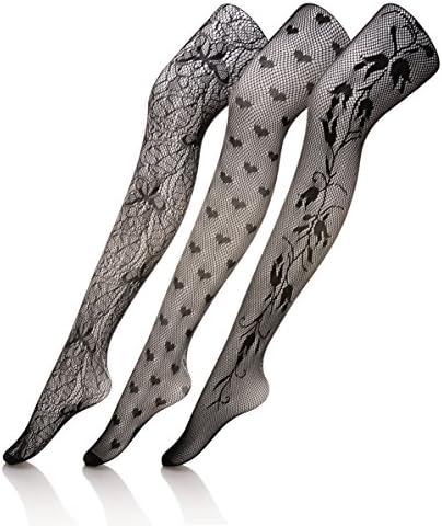 Velice Women's Hollow Out Fishnet Patterned Tights Pantyhose Stockings 3 Pairs (8053)