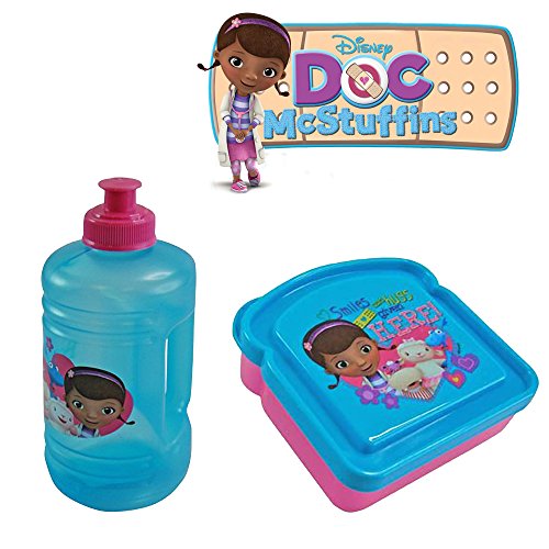Disney Doc McStuffins Girls 2 Piece Reusable Lunch Container Kit - Water Bottle, Sandwich Container