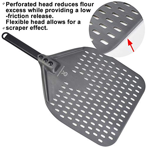 SHANGPEIXUAN Perforated Turning Peel 12 Inch Rectangular Pizza Turning Peel Aluminum Turning Pizza Peel Paddle(12×22 inch) - Thumbnail 4