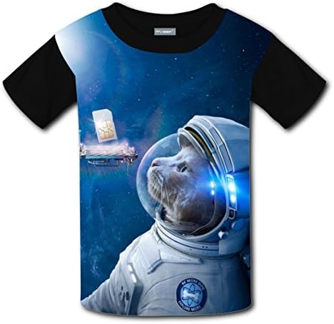 Cat Consume in Space Children T-Shirt 3D Print Round Neck Tops for Teen Boys Girls M