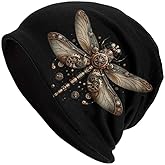 Premium Retro Boho Style Slouchy Beanie - Dragonfly Print Knitted Hat for Women & Men