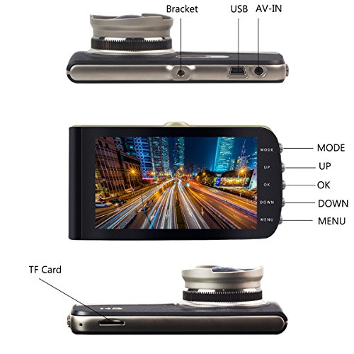 Dash Cam, EIVOTOR 1080P HD Dual Channel Dashboard Cameras Front and Rear, Driving Video Recorder with 4.0'' IPS Screen, Built In G-Sensor, Motion Detection, Loop Recorder - Thumbnail 5