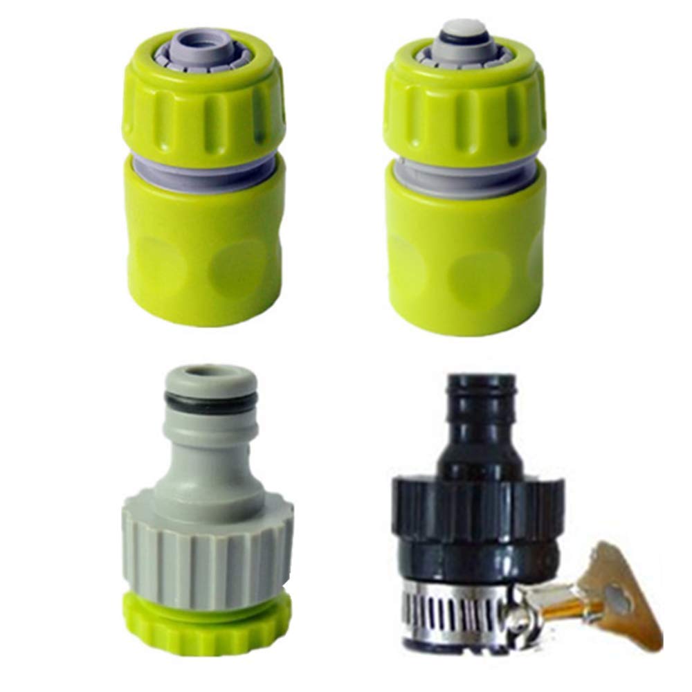 mciskin Hose Fitting Starter Set,Hose Tap Connector Kit For Watering,Car Washing,Washing Machine(1/2" Hose Pipe Quick Connector+Faucet Adapter) -4 pack/light green
