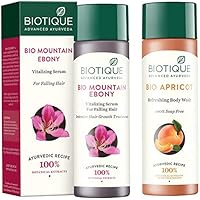 Biotique Bio Mountain Ebony Vitalizing Serum For Falling Hair Intensive Hair Growth Treatment, 120ML And Biotique Bio Apricot Refreshing Body Wash, 190ml