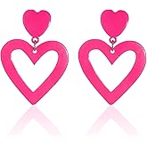 80's Neon Acrylic Double Heart Earrings Love Heart Dangle Earrings 80's 90's Costume Party Jewelry