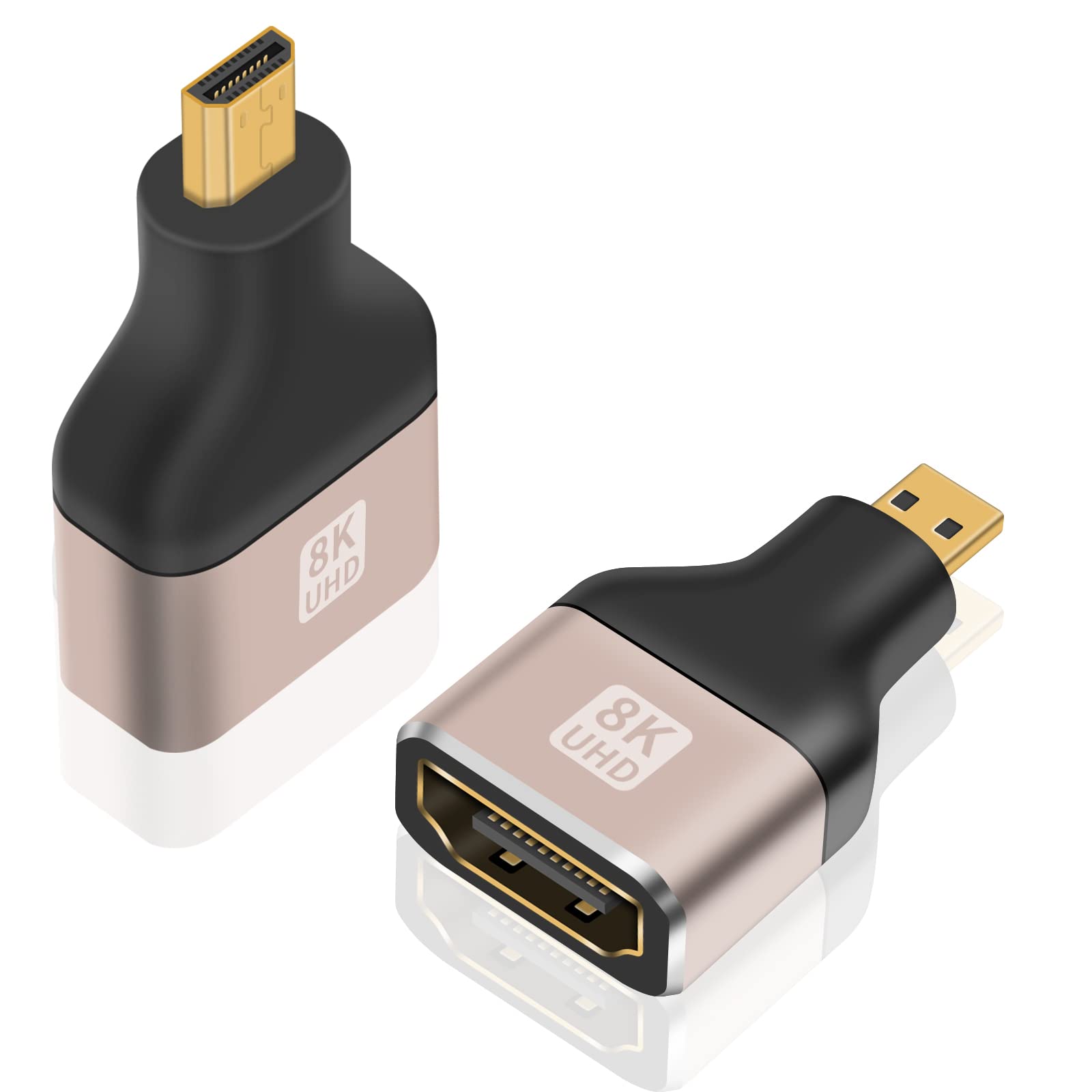 Duttek 8K Micro HDMI to HDMI Adapter (2-Pack), Micro HDMI Male to HDMI Female Adapter support 8K@60Hz,4K@120Hz,1080P, 3D, ARC,HDR, for Projector, Monitor,TV
