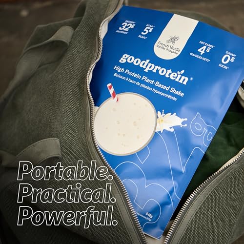 Good Protein – 32g Protein, Vegan High Protein Powder, 100% Natural, Non-GMO, Dairy-free, Gluten & Soy Free and No Added Sugar. Plant-Based Protein Shake (French Vanilla, 470 g)