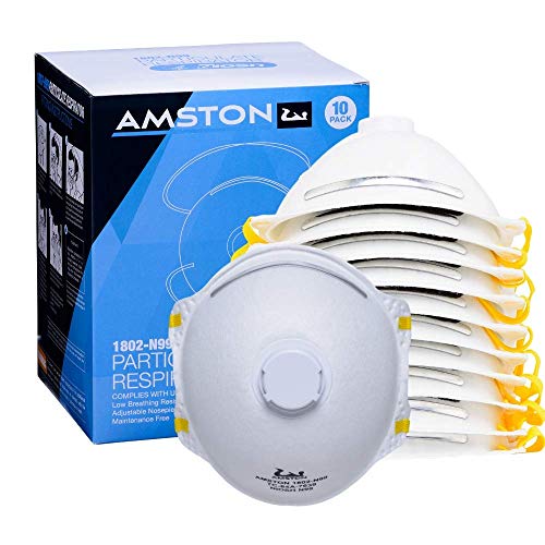 Amston N99 Model 1802 Protective Dust Mask with Exhalation Valve - Particulate Respirator - NIOSH-Certified - 10/box (1 Box)