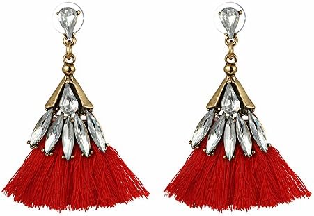 INSANEY Women's Girls Jewellery Bohemia Ethnic Tassels Dangle Stud Earrings Eardrop (Red)