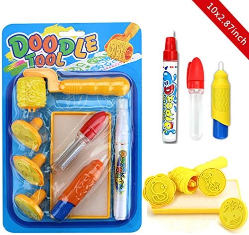 kecivnte Aqua Doodle Pens Replacement Water Mats Drawing Pens Watermark Stamp Seal for Aqua Doodle Drawing Mat in 3 Pieces with 3 Stamps 1 Wheel and 1 Storage Case