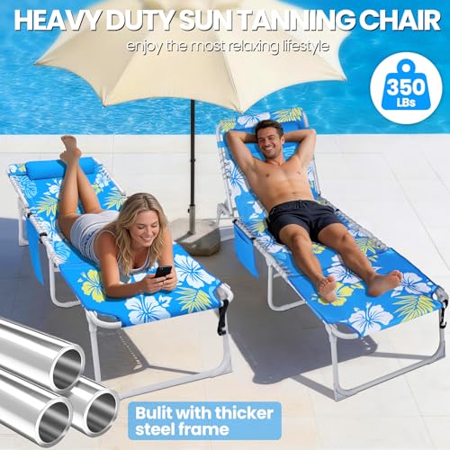 KingSom Tumbona Plegable con Agujero para la Cara, Tumbona Jardín Exterior con Mesa Plegable, Capacidad de 160kg,Tumbona Playa Reclinable de 6 Posiciones con Reposacabezas&Bolsillo,para Jardín,Piscina