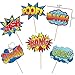 TMCCE 13 PCS Superhero Party Supplies - Cityscape Backdrop, 12 Photo Booth Props for Kids Birthday Party Decorations