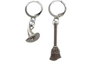 WYGUYO Punk Broom Witch Hat Earrings, Mismatch Lever Back Earrings, Creative Small Hoop Earrings