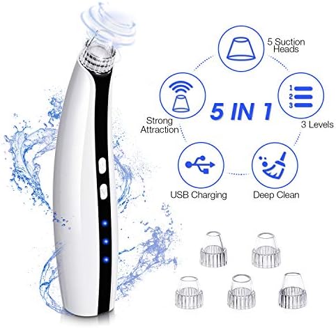 Blackhead Remover, DIGOO Electric Facial Pore Cleanser Strong Vacuum Suction Blackhead Tool 5 Multi-Functional Probes, Comedo Acne Extractor Tool USB Rechargeable (Unisex)