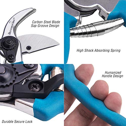 BUTTERFLY LOVE Professional Bypass Pruning Shears, Manual Hand Pruner, Garden Clippers, Tree Trimmers Secateurs (Blue-8 Inches)