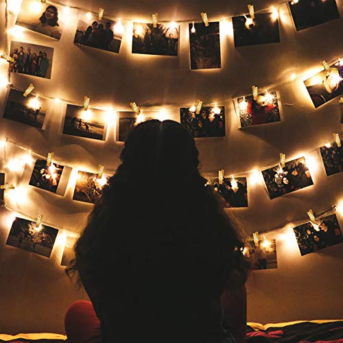aifulo LED Foto Lichterkette,Foto Clip Lichterketten 2M 20 LED Warmes Gelb ，LED Fotoclips Lichterkette Dient zum Dekorieren von Zimmern, Wohnzimmern, Weihnachten, Hochzeiten und Partys-Batteriebetrieb