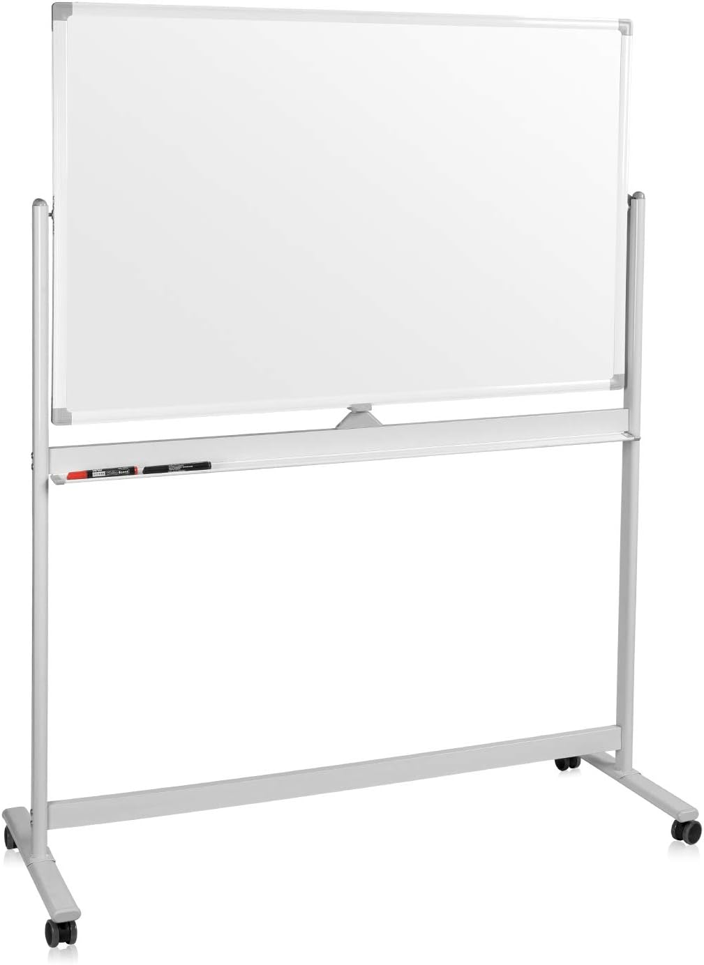 Mobile Whiteboard 48x32 Inch, Double Sided Dry Erase Board Aluminum Frame, Rolling Stand White Board & Accessories with 1 Eraser, 4 Pens, 12 Push Stickers
