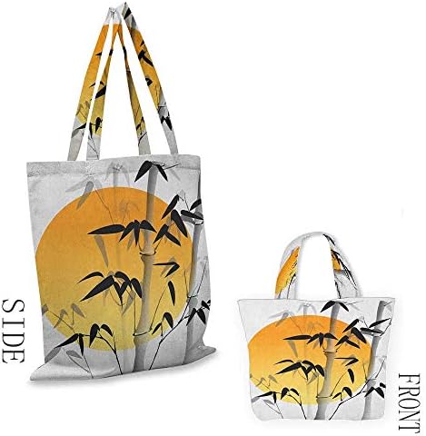 linen shopping bag BambooBamboos across the Sun Aesthetic Japanese Culture Lifestyle Mystic Artwork Orange Black White18“W x 16”H