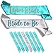 Team Bride 7pc Satin Sash Set - Sophisticated & Fun Party Favors for Bachelorette Party, Bridal Shower & Wedding Party (7pc Set, White & Teal) primary