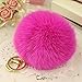 Cy3Lf Gold Plated Keychain Cute Genuine Rabbit Fur Ball Pom Pom Keychain for Car Key Ring Handbag Tote Bag Pendant Charm ROSE RED