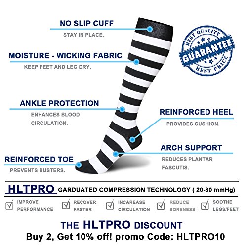 HLTPRO 20-30 mmHg Compression Socks Women & Men - Compression Stockings for Running, Nurse, Flight, Travel - Thumbnail 4