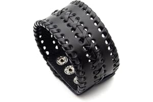 Fusamk Punk Rock Wide Cuff Wristband Braided Leather Bracelet