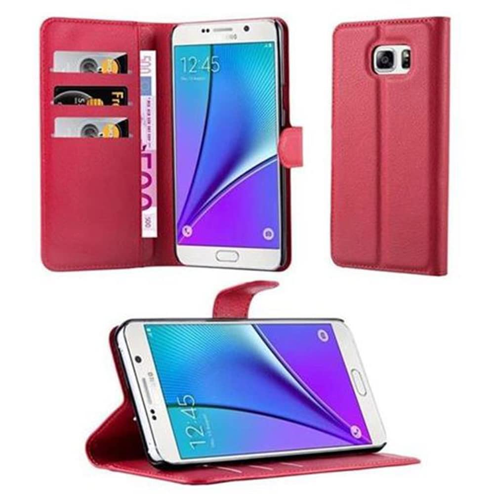 cadorabo Book Case works with Samsung Galaxy NOTE 5 in CANDY APPLE RED - with Magnetic Closure, Stand Function and Card Slot - Wallet Etui Cover Pouch PU Leather Flip