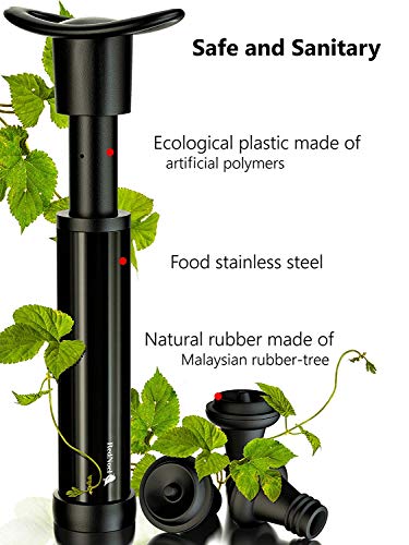 Wine Vacuum Bottle Preserver Saver - For Wine Preservation - Best Wine Sealer Kit - With 3 Vacuum Re-usable Wine Stoppers - Black
