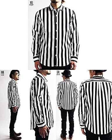 Amazon Quintetto クインテット ストライプ 長袖シャツ メンズ 白黒 シャツ モノトーン 日本製 01 シャツ 通販