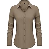 Mutitop Button Down Shirts for Women Long Sleeve Dress Shirts Wrinkle Free Collared Work Office Solid Blouses Corset Tops