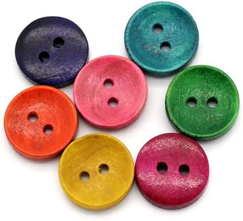 100Pcs Mixed Colorful Wood 2 Holes Round Buttons for Sewing Scrapbooking Crafts - geshiglobal