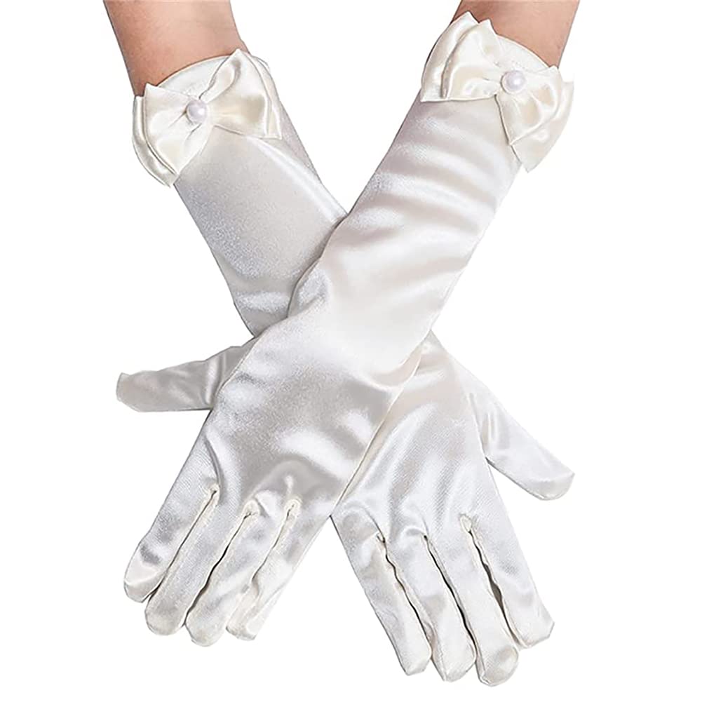 L-Peach Kids Satin Bowknot Formal Gloves Girl's Princess Costume Gloves for Bride Party Halloween Christmas Cosplay
