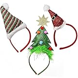 Gift Boutique Christmas Headband Holiday Head Boppers, Pack of 3 Santa Hat and Tree Party Favor Decor Supplies Accessories for Kids and Adults