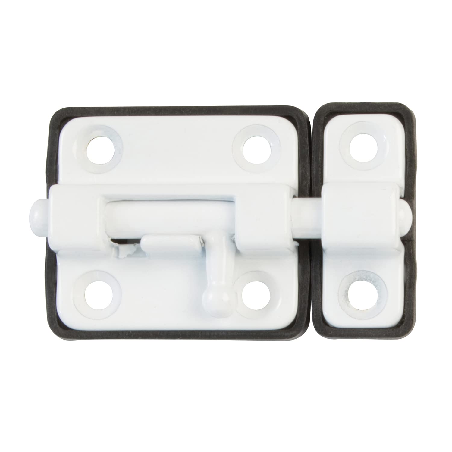 Amig - Overlay Pin for Doors Mod.97-38 x 34 mm - Security Latch with Plastic Base - for Horizontal Closure - White Finish Steel - Includes Coach Screws