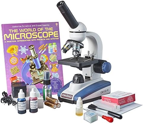 Omano OM150-M-XSP2 LED 40X-400X Student Compound Microscope Gift Package and Accessory Slide Kit