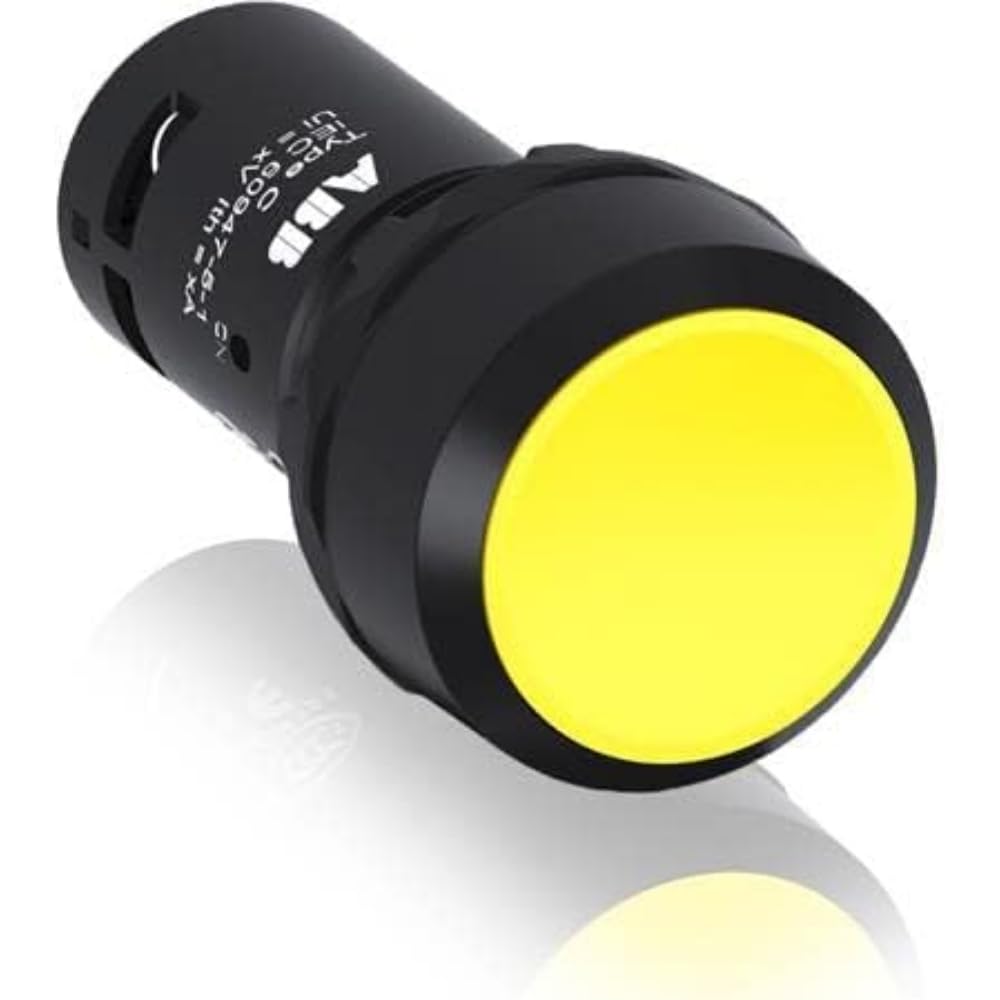 ABB CP1-10Y-10 Compact Pushbutton, Momentary, Flush, Yellow, Non-Illuminated, Black Plastic, 1NO (ABB1SFA619100R1013)