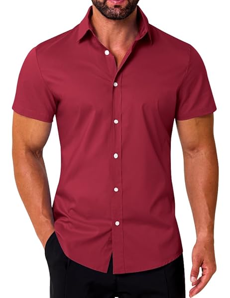 LETSEE MEN’S BUSINESS DRESS SHIRTS WRINKLE FREE SHORT...