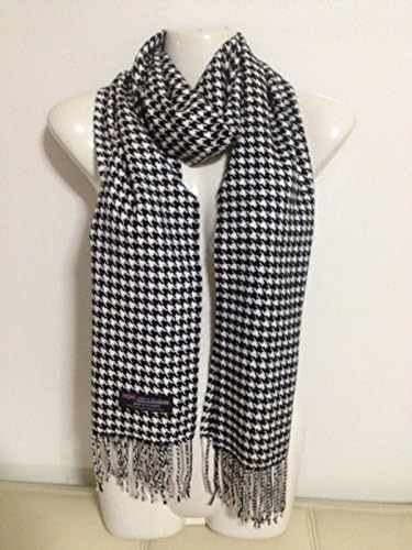 varapron 100% Cashmere Scarf Houndstooth Design Black White Made in Scotland Super Soft
