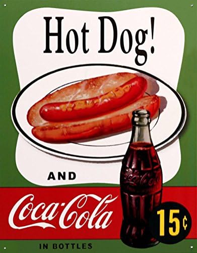 Hot Dog and Coca Cola Tin Sign 13 x 16in