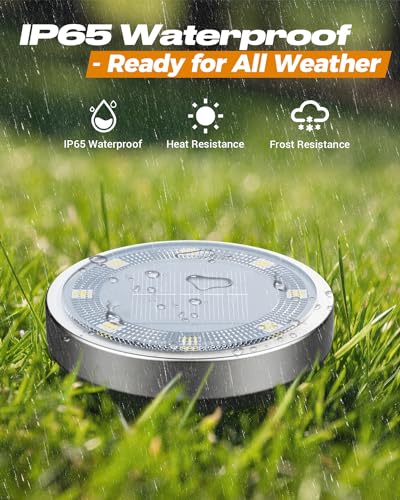 btfarm Set of 8 Solar Ground Lights, 8 LED Garden Outdoor Waterproof Solar Light, Solar Outdoor Spotlight for Paths, Lawn, Patio, Driveway, Courtyard, Swimming Pool, Cool White