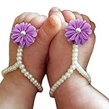 FEITONG 2016 Cute Pearl Chiffon Barefoot Toddler Foot Flower Beach Sandals