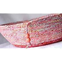 Cat Bed Furniture, Handmade Coiled Batik Pet Bed, Pink Cat Dog Bed, Bohemian Artisan Fabric Basket, Magazine Bin, Storage Container
